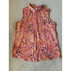 Liz Claiborne Sleeveless Button Down Top Abstract Print Blouse‎ XL